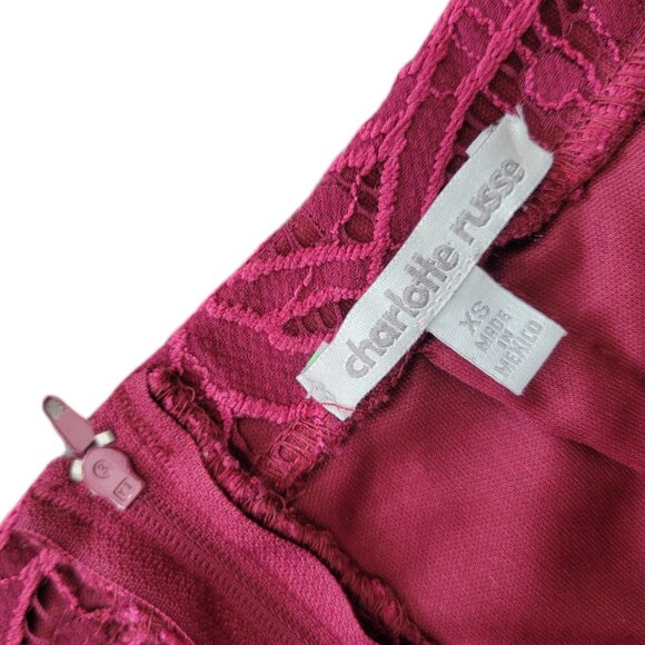 Charlotte Russe Red Wine Lace Mini Skirt Size XS Cocktail Party Mini Skirt - Picture 6 of 8